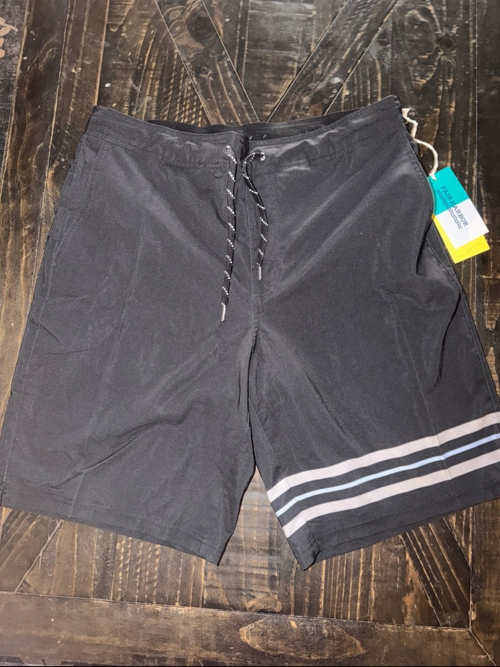 Fair Harbor Black Swim Shorts with Subtle Tag Detail